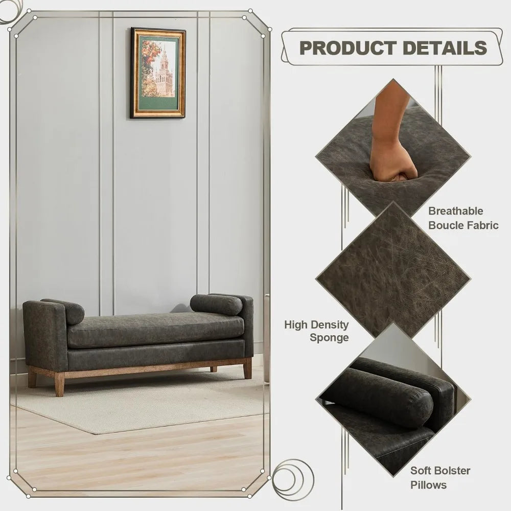 Grey Ottoman Bench with Bolster Pillows