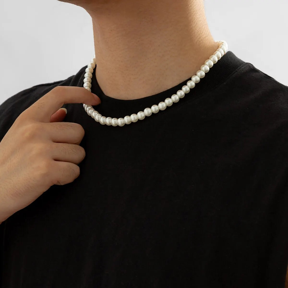 Men's White Imitation Pearl Beaded Chains.