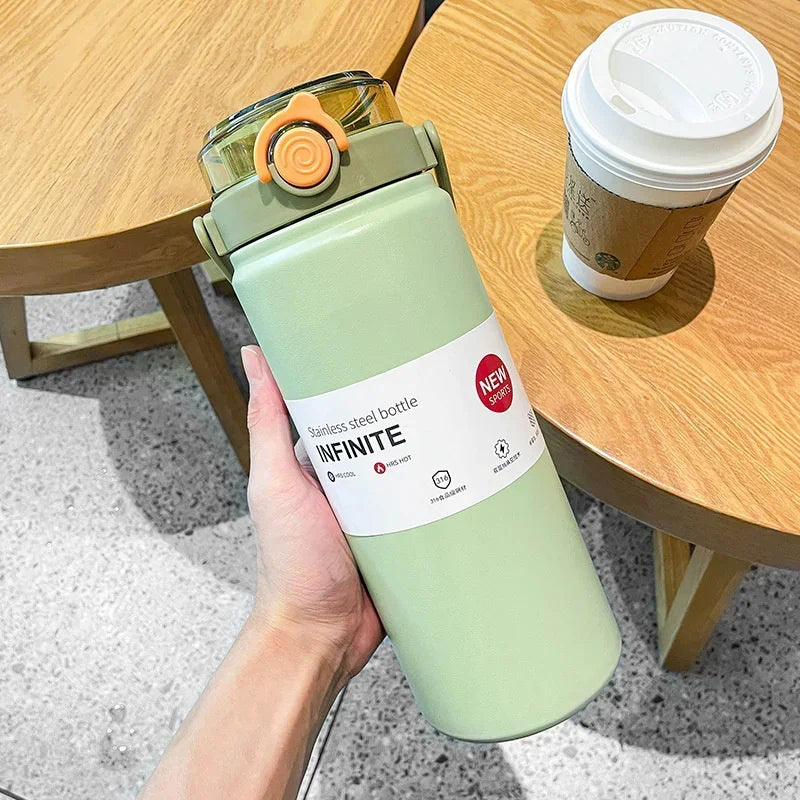 1L/1.2L Large Thermo Bottle with Straw - Stainless Steel Vacuum Flask for Hot/Cold Drinks