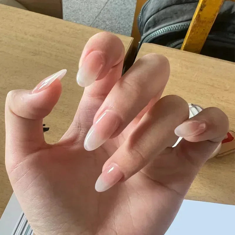 24Pc False Nails with Glue Almond Black Red Gradient Design Detachable Rhinestone Acrylic Fake Nail Long Stiletto Press on Nails