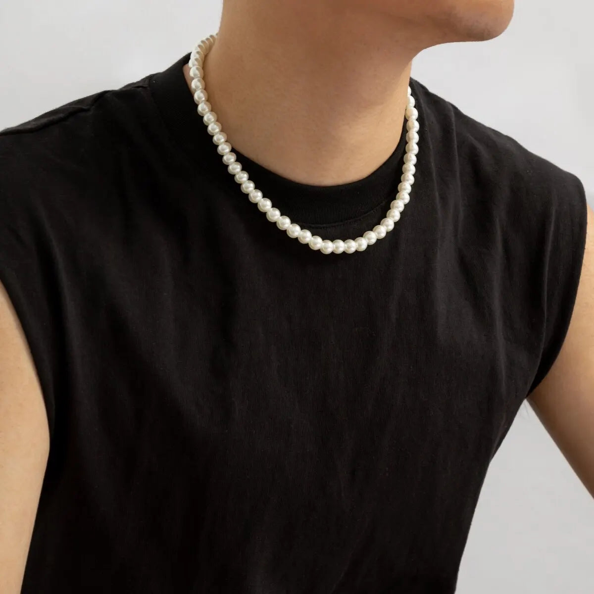 Men's White Imitation Pearl Beaded Chains.