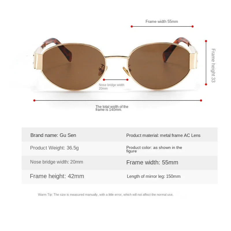 UV400 Vintage Oval Metal Sunglasses for Women