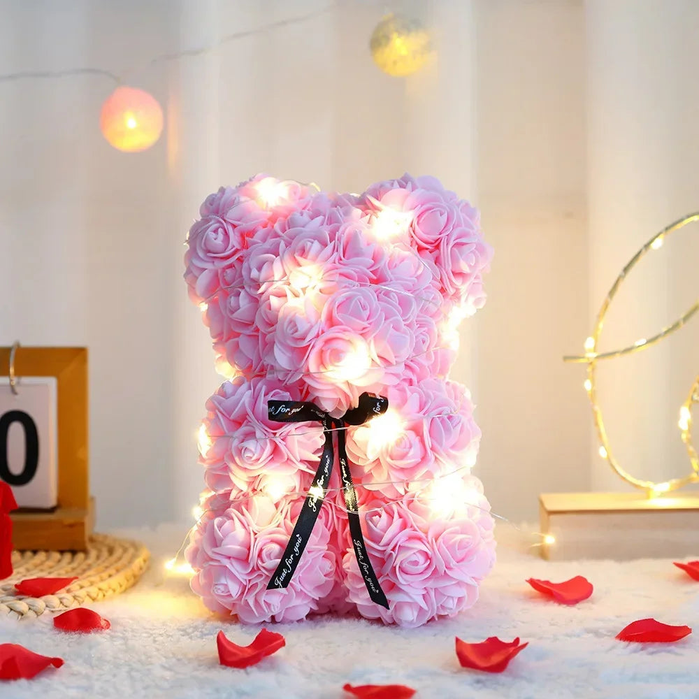 25cm Artificial Teddy Bear Rose in Box - Romantic Gift for Girlfriend, Mother, Birthday, Wedding, or Party Decoration.