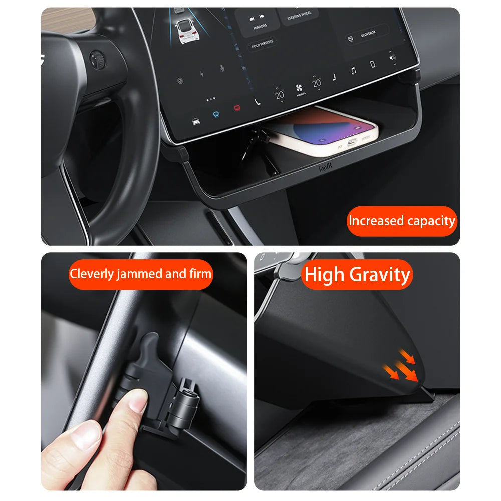 Herval Under-Screen Storage Tray for Tesla Model Y 3 (2021-2025) with Anti-Slip Liningr