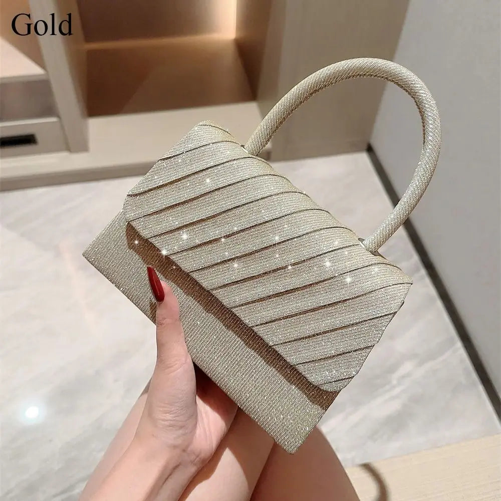 Elegant Gold Silk Evening Clutch: Women's Fashion Banquet Purse with Chain Shoulder Strap