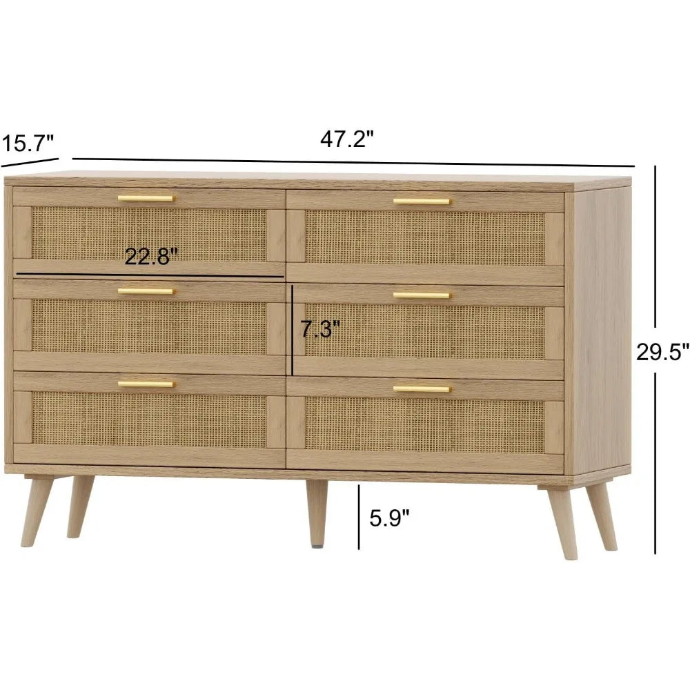 6-Drawer Modern Wood Dresser with Gold Handles