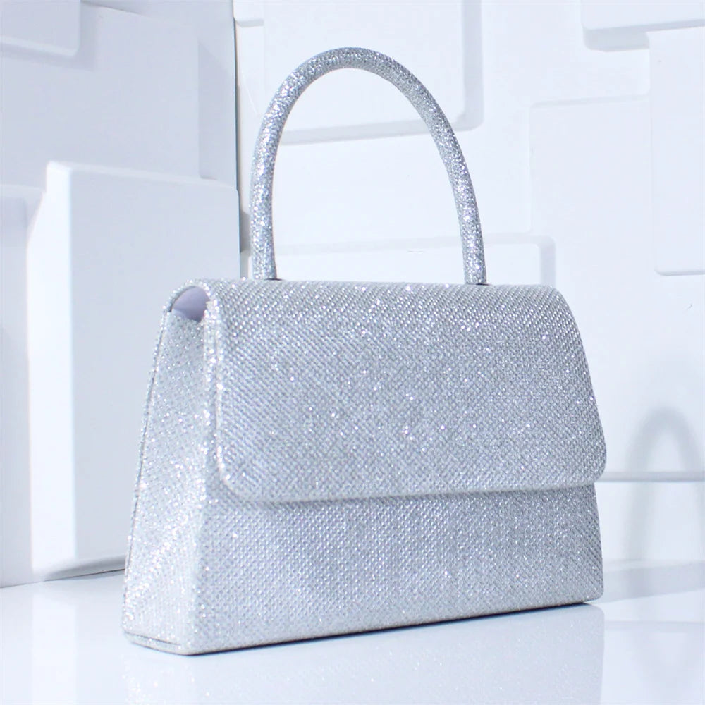 Silver Silk Evening Clutch Shoulder Bag