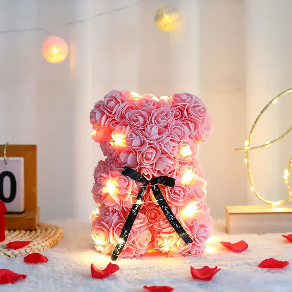 25cm Artificial Teddy Bear Rose in Box - Romantic Gift for Girlfriend, Mother, Birthday, Wedding, or Party Decoration.