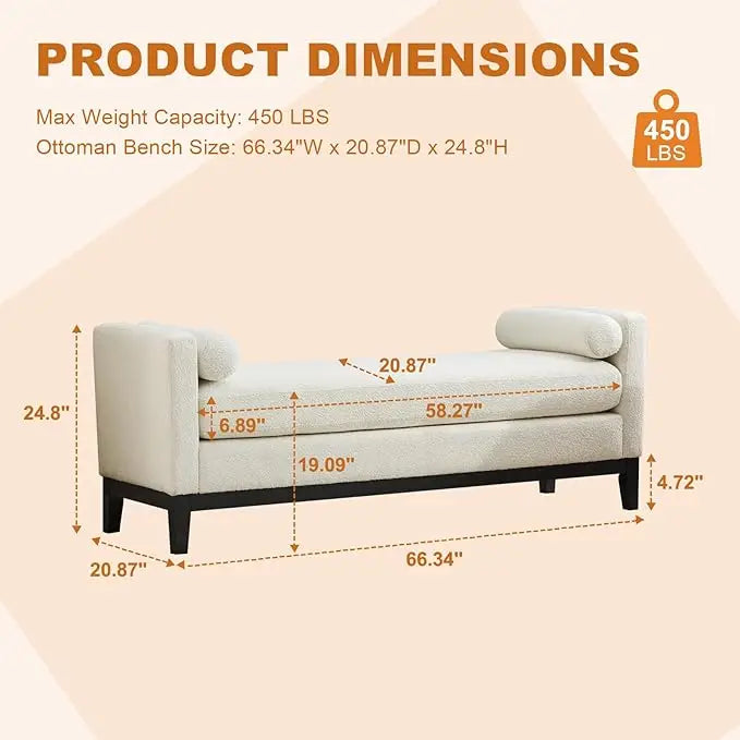 Grey Ottoman Bench with Bolster Pillows
