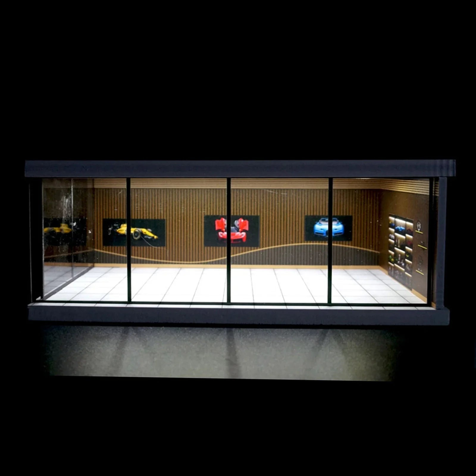 1/64 Scale Car Garage Model with LED Lighting for Mini Vehicles in Parking Scene