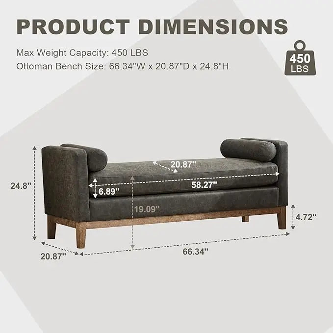 Grey Ottoman Bench with Bolster Pillows
