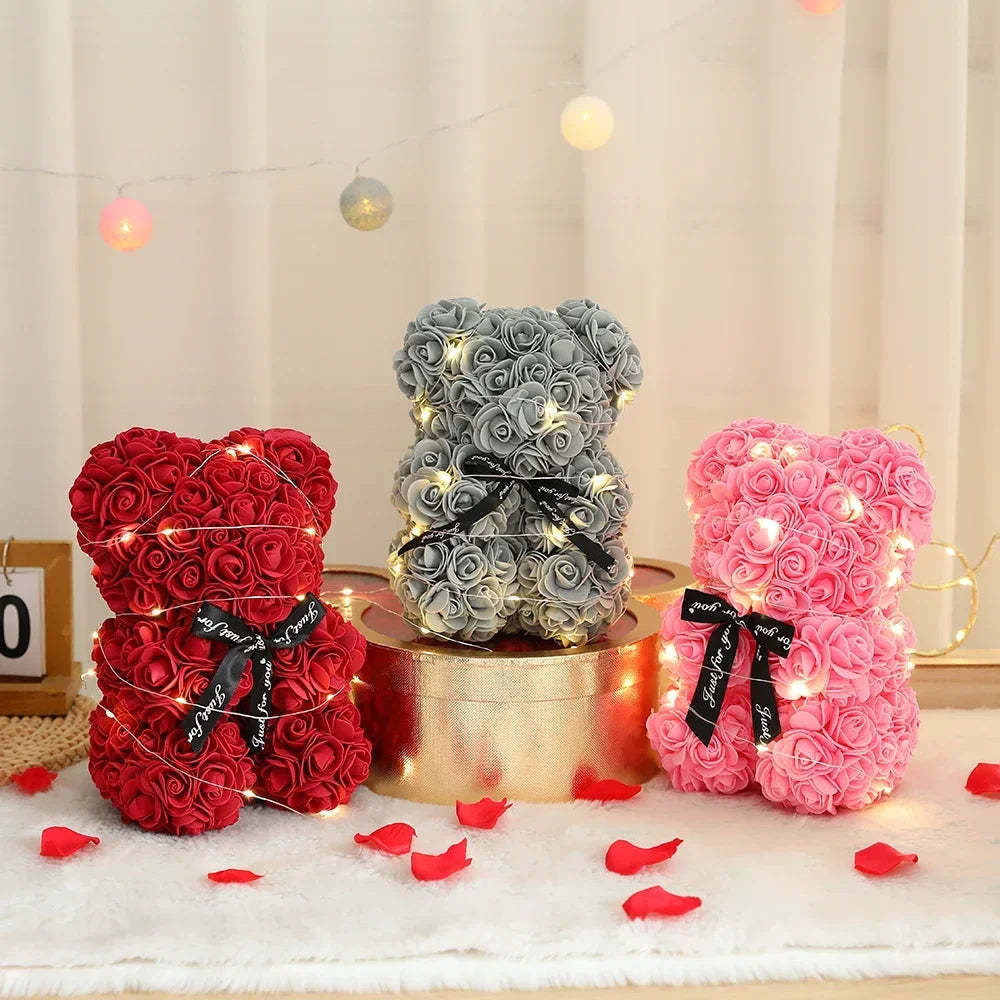 25cm Artificial Teddy Bear Rose in Box - Romantic Gift for Girlfriend, Mother, Birthday, Wedding, or Party Decoration.