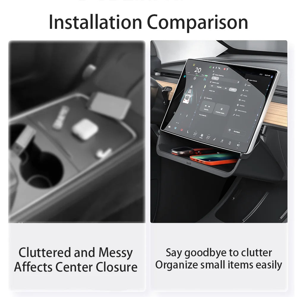 Herval Under-Screen Storage Tray for Tesla Model Y 3 (2021-2025) with Anti-Slip Liningr