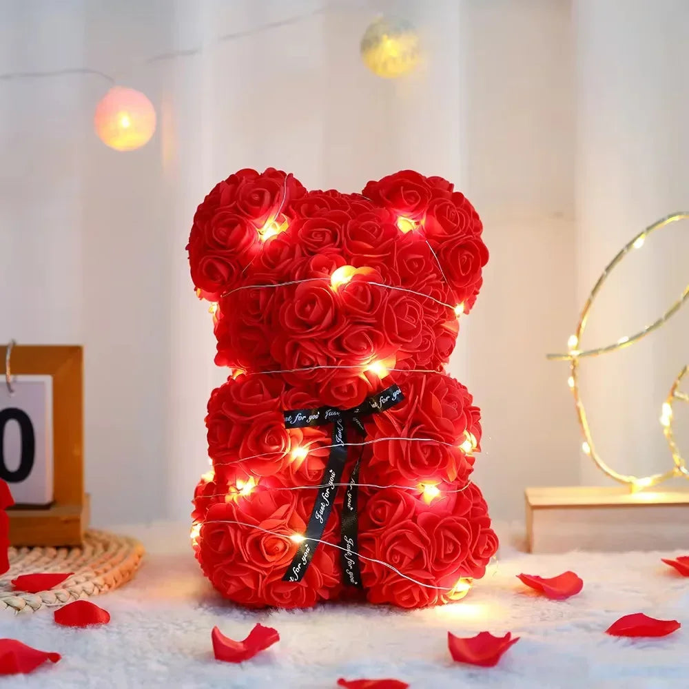 25cm Artificial Teddy Bear Rose in Box - Romantic Gift for Girlfriend, Mother, Birthday, Wedding, or Party Decoration.