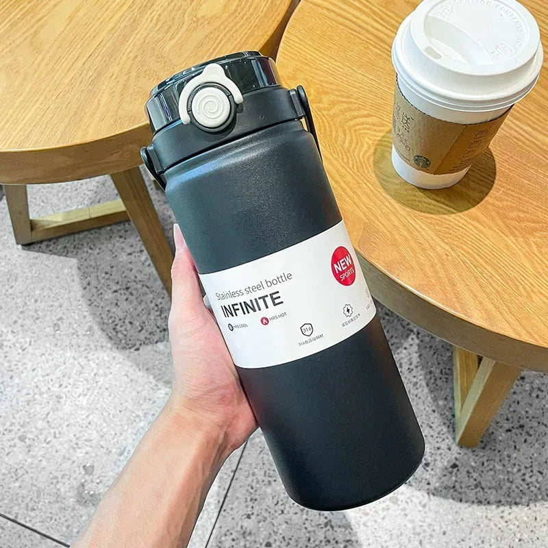1L/1.2L Large Thermo Bottle with Straw - Stainless Steel Vacuum Flask for Hot/Cold Drinks