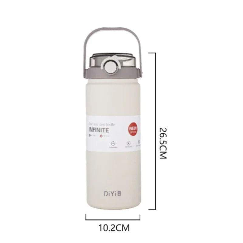 1L/1.2L Large Thermo Bottle with Straw - Stainless Steel Vacuum Flask for Hot/Cold Drinks