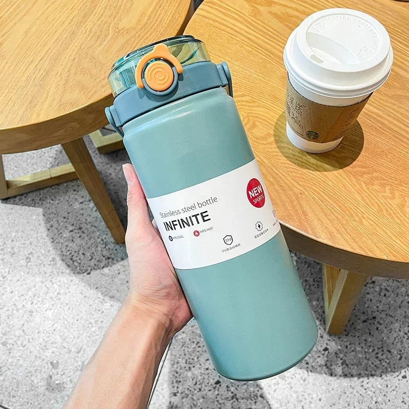 1L/1.2L Large Thermo Bottle with Straw - Stainless Steel Vacuum Flask for Hot/Cold Drinks