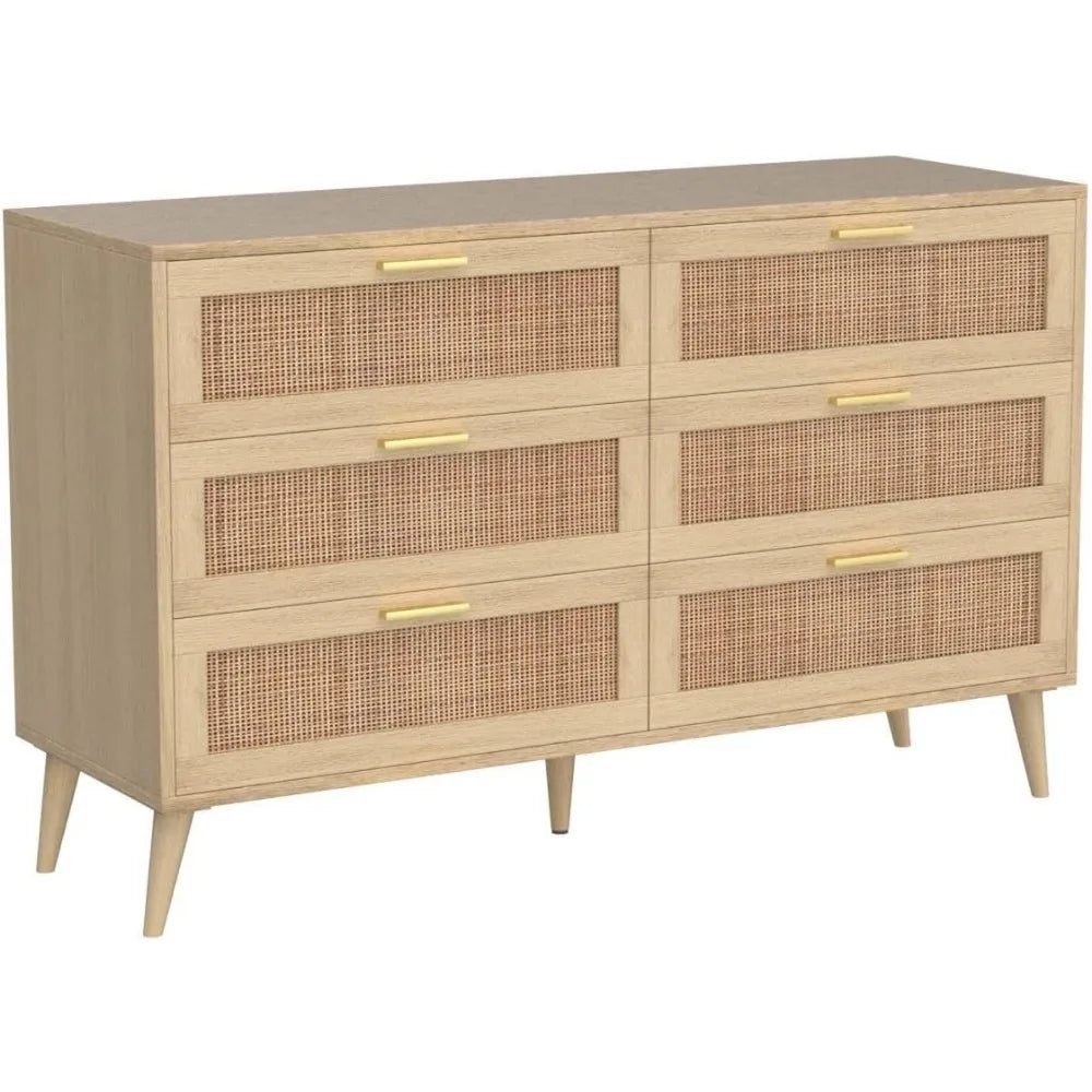 6-Drawer Modern Wood Dresser with Gold Handles