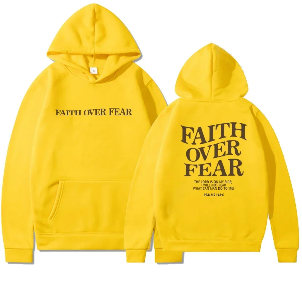 Women Faith Overcomes Fear - Christian Hooded Sweatshirts Plus Size Hoodie Streetwear Fashion Pullover