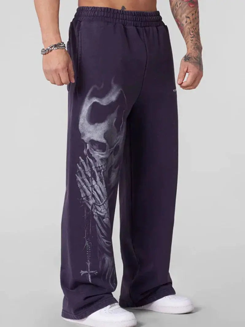 Young LA Trendy anime prints wide-leg joggers
