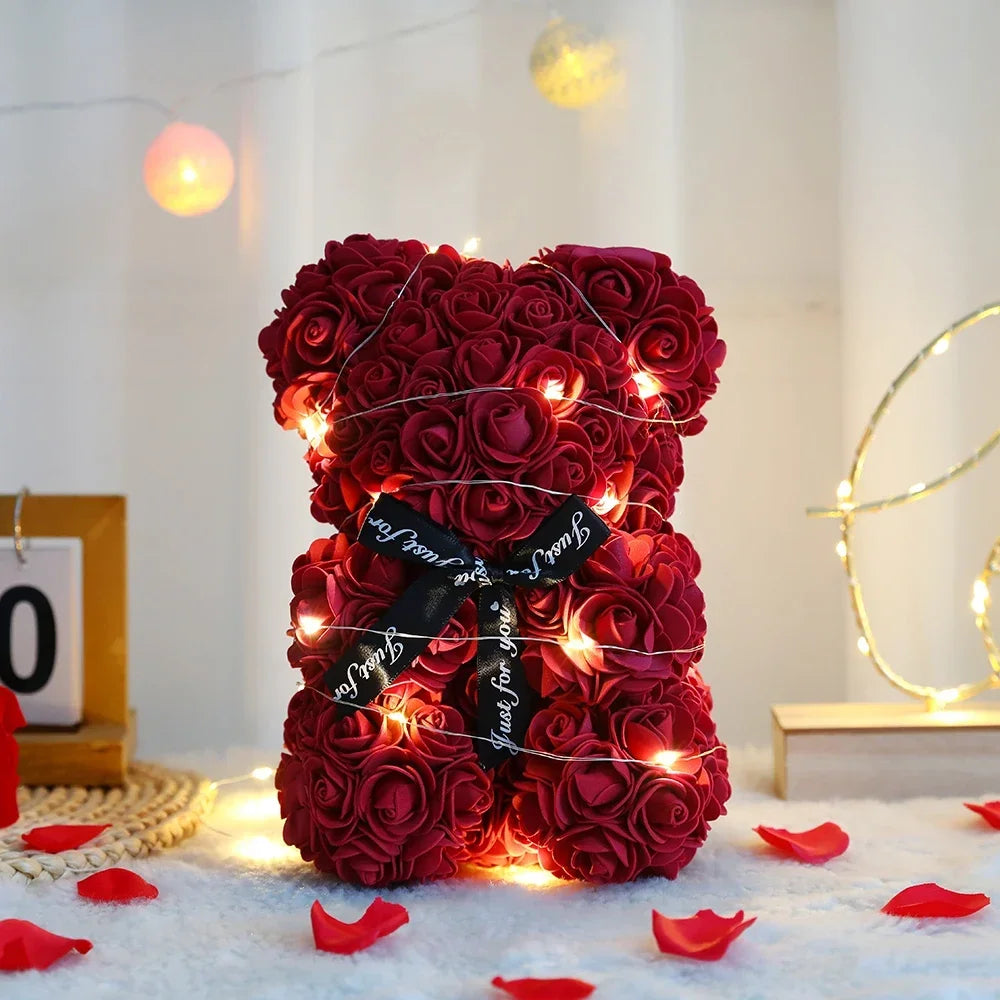 25cm Artificial Teddy Bear Rose in Box - Romantic Gift for Girlfriend, Mother, Birthday, Wedding, or Party Decoration.