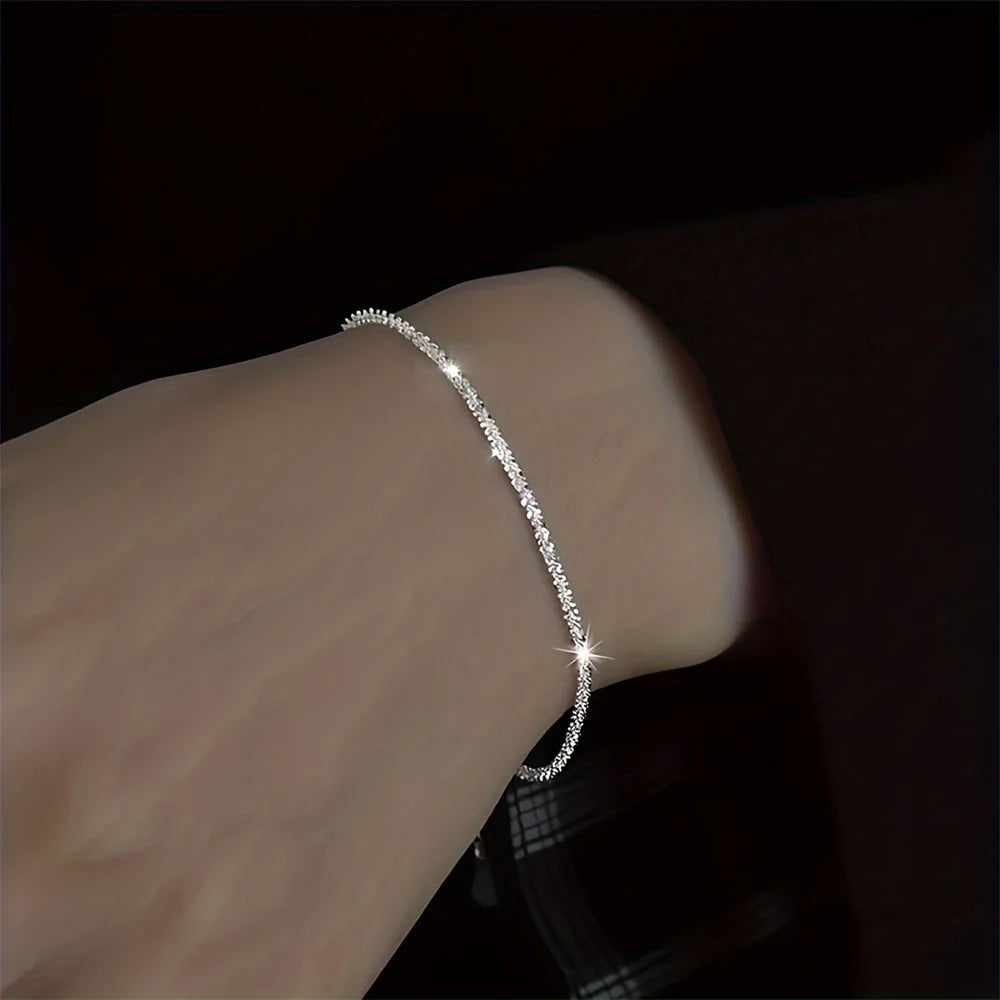 2pcs Set Shiny Sparkling Silver-Plated Clavicle Chain Bracelet Jewelry Set for Women Minimalist Starry Sky Accessories