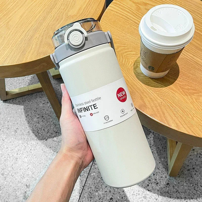 1L/1.2L Large Thermo Bottle with Straw - Stainless Steel Vacuum Flask for Hot/Cold Drinks