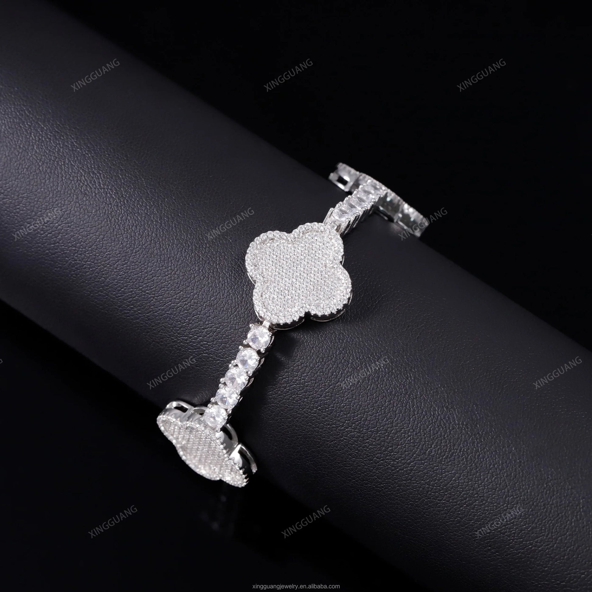 Iced Out Diamond Cuban Bracelet 925 Sterling Silver VVS Moissanite Diamond Four Leaf Clover Tennis Bracelet 3mm 4mm Tennis Chain