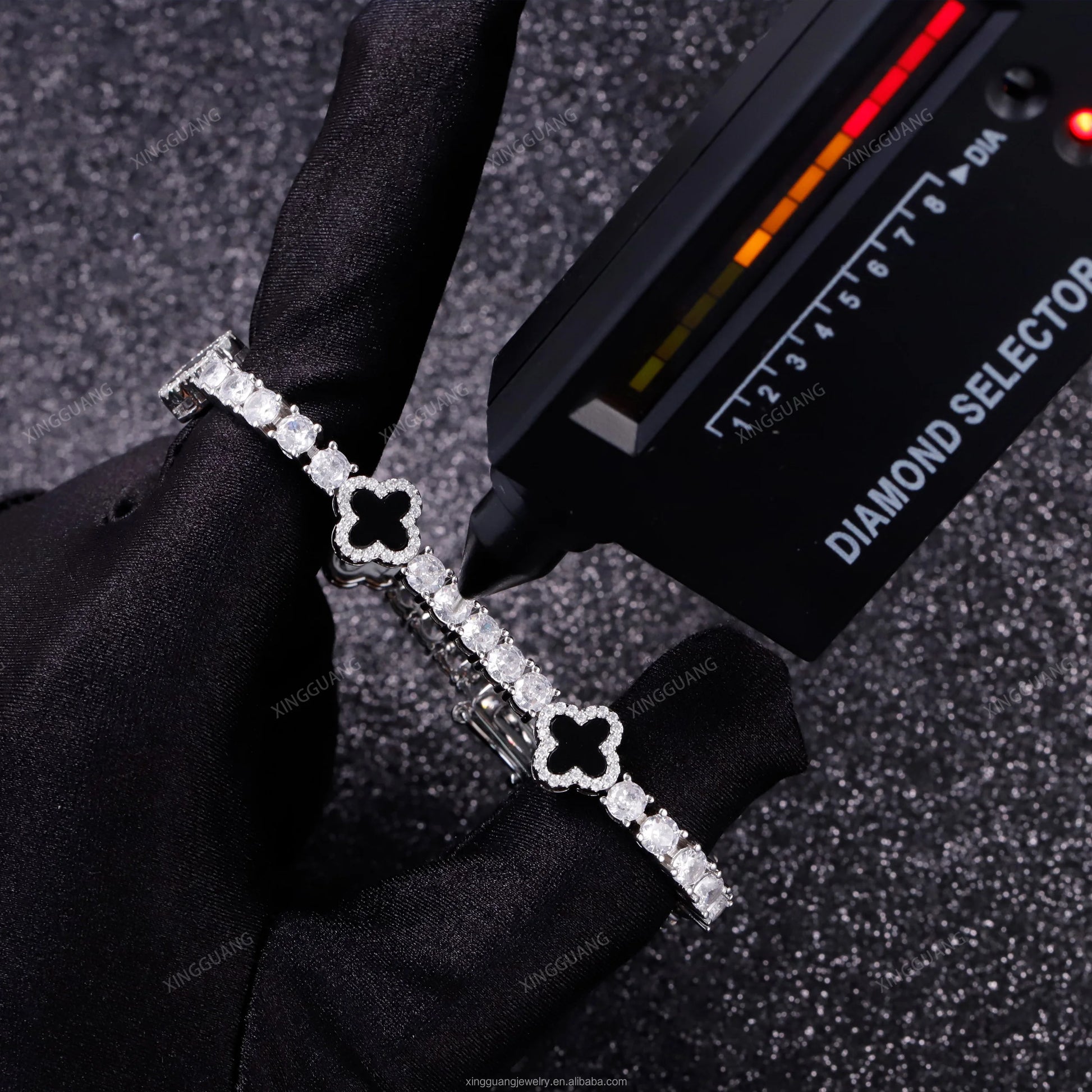 Iced Out Diamond Cuban Bracelet 925 Sterling Silver VVS Moissanite Diamond Four Leaf Clover Tennis Bracelet 3mm 4mm Tennis Chain