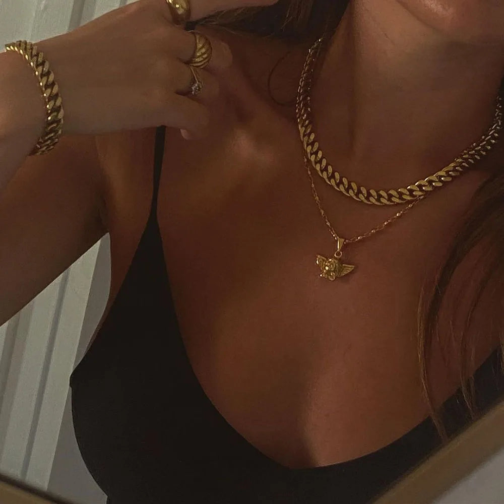 Multilayer Cherub Pendant Chain