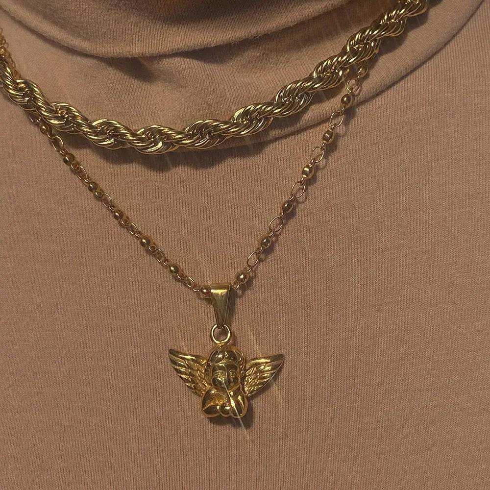 Multilayer Cherub Pendant Chain