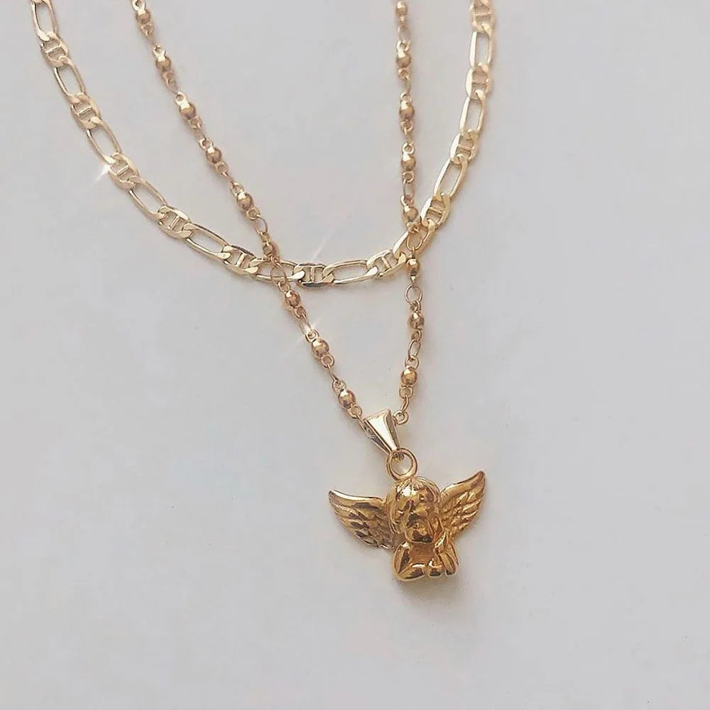 Multilayer Cherub Pendant Chain