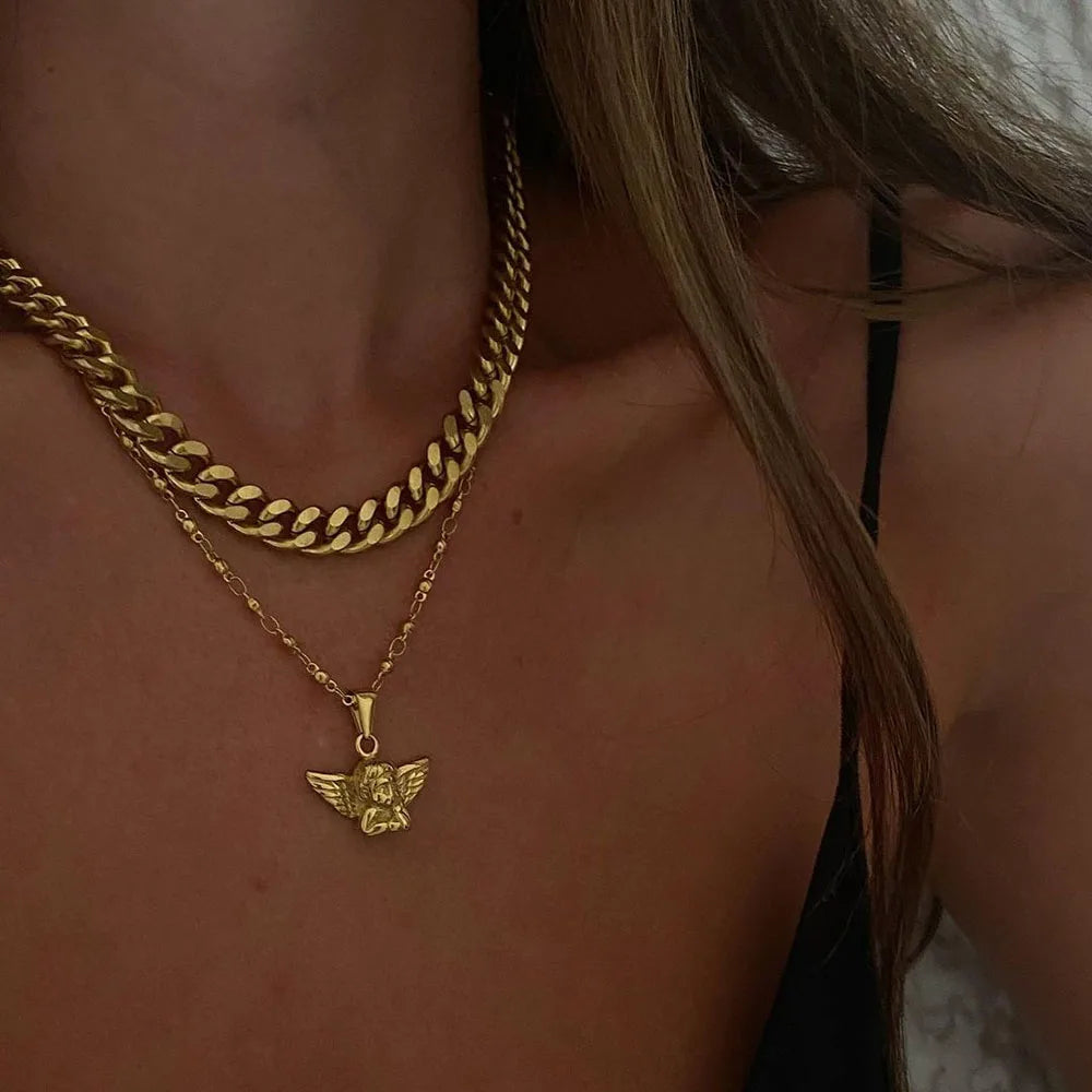 Multilayer Cherub Pendant Chain