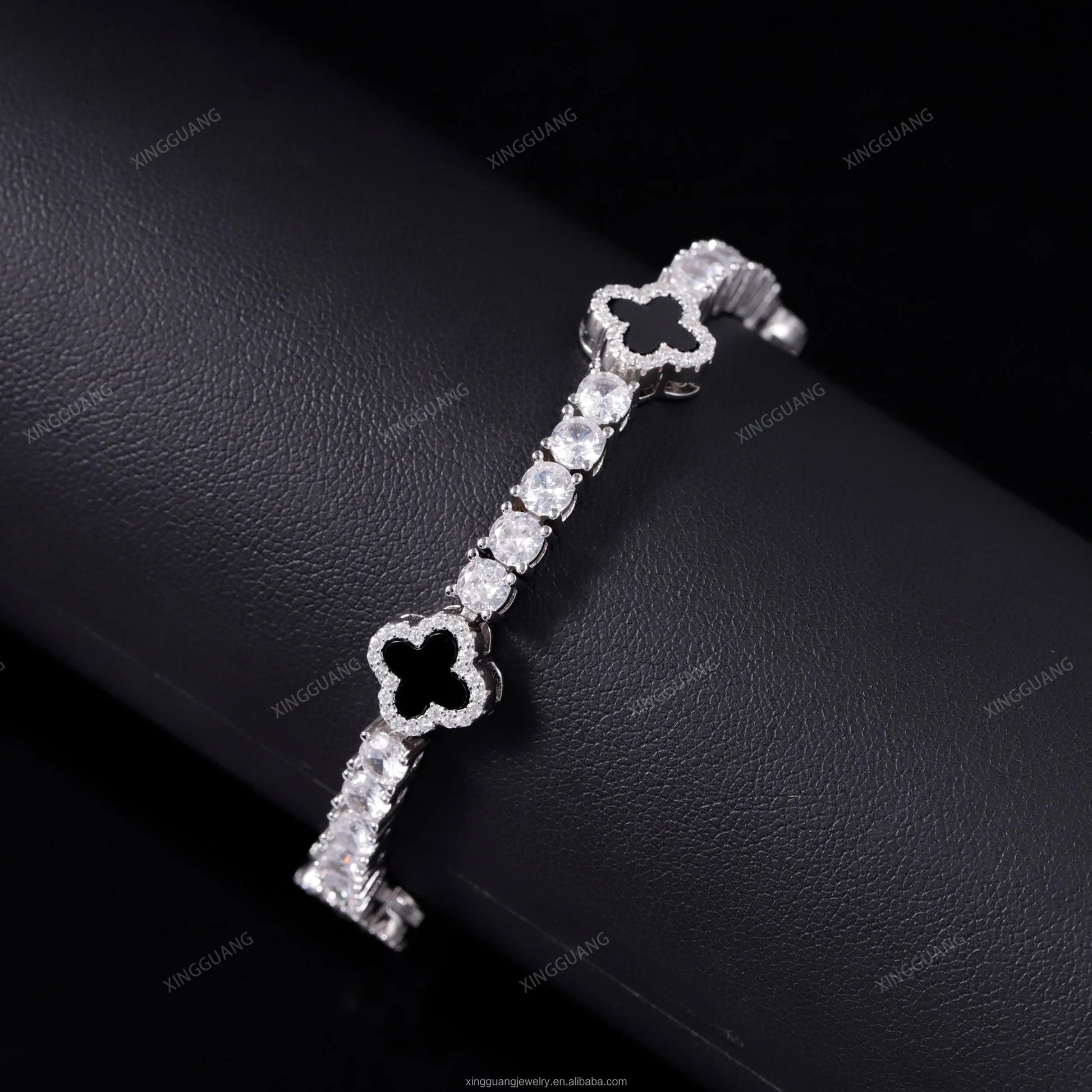 Iced Out Diamond Cuban Bracelet 925 Sterling Silver VVS Moissanite Diamond Four Leaf Clover Tennis Bracelet 3mm 4mm Tennis Chain