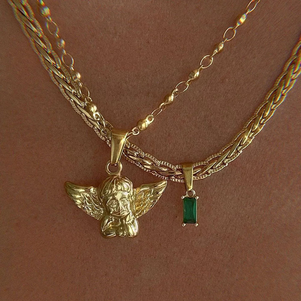 Multilayer Cherub Pendant Chain