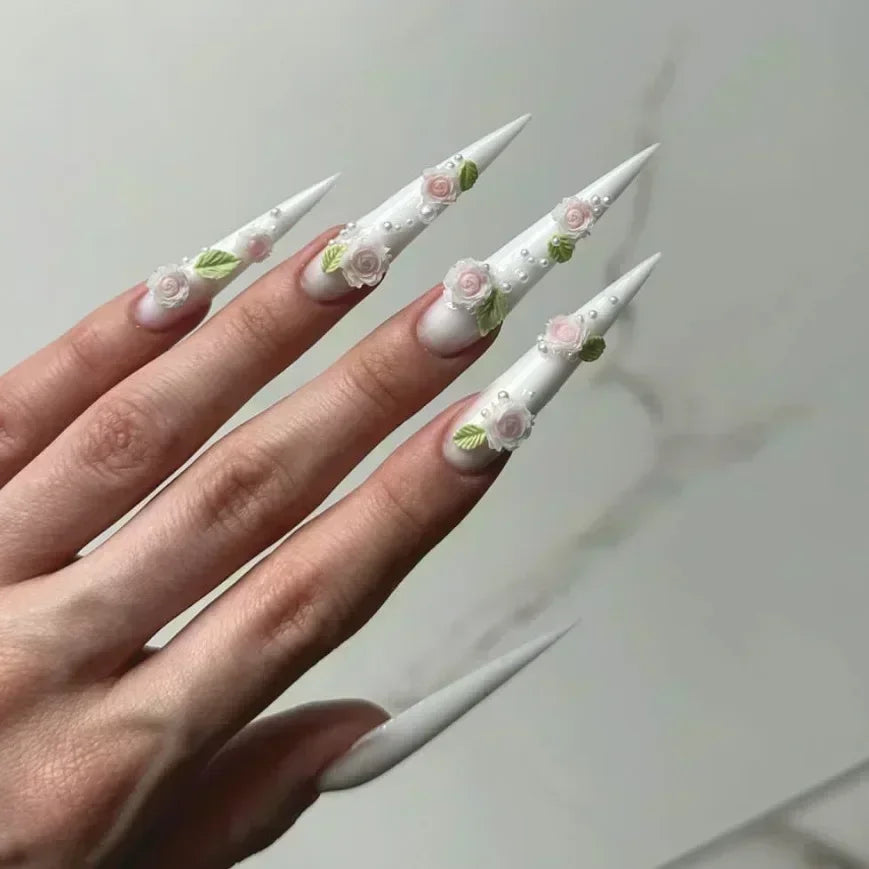 24Pc False Nails with Glue Almond Black Red Gradient Design Detachable Rhinestone Acrylic Fake Nail Long Stiletto Press on Nails