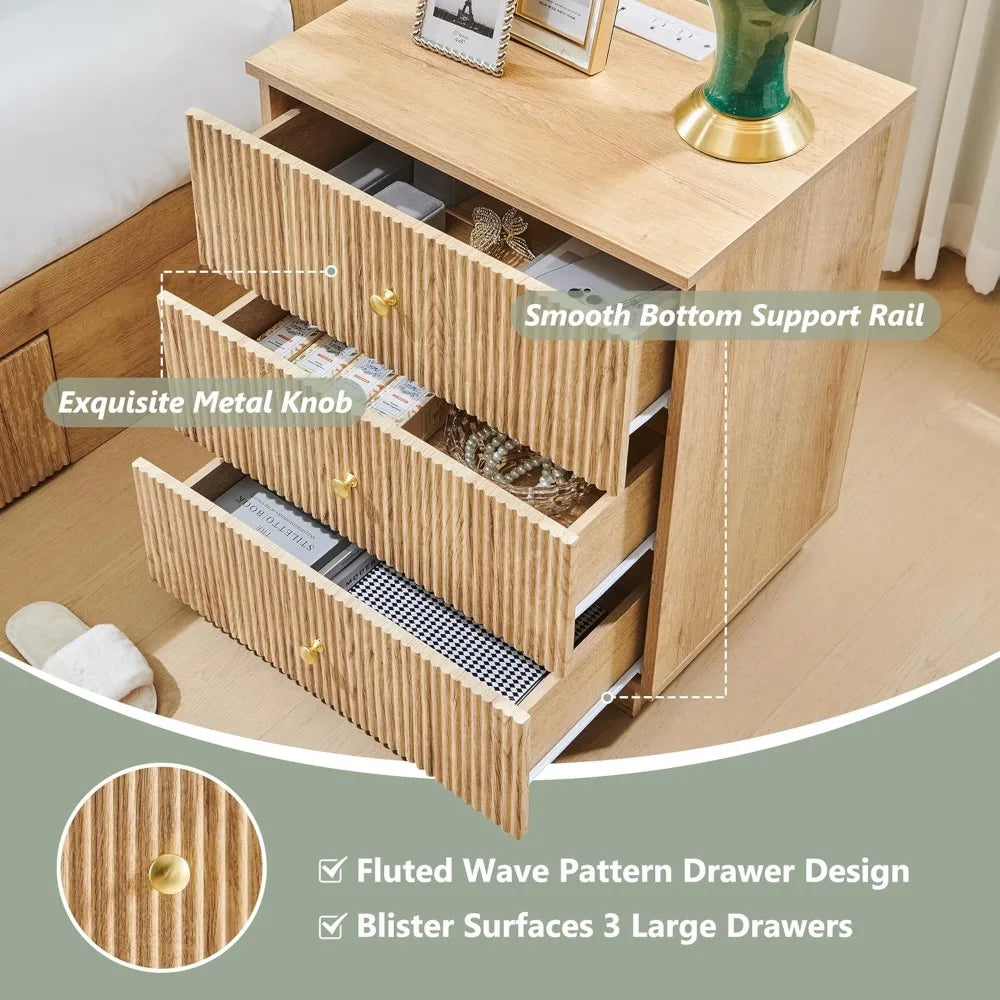 Fluted Nightstand with Charging Station