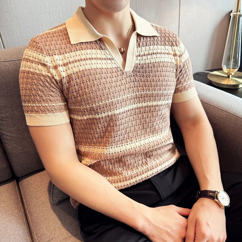 Striped Knitted Polo Shirt