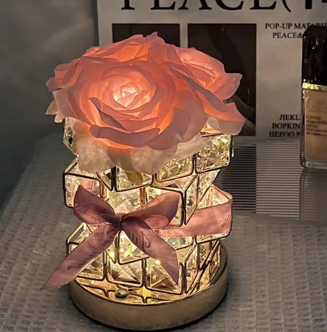Rose Rubik's Cube Atmosphere Table Lamp Nightlight – Perfect Birthday, Qixi, or Valentine's Day Gift