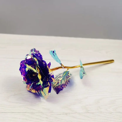 Valentine's Day Gift for Girlfriend Eternal Flower Colorful Foil Rose Flower in Box Artificial Flower