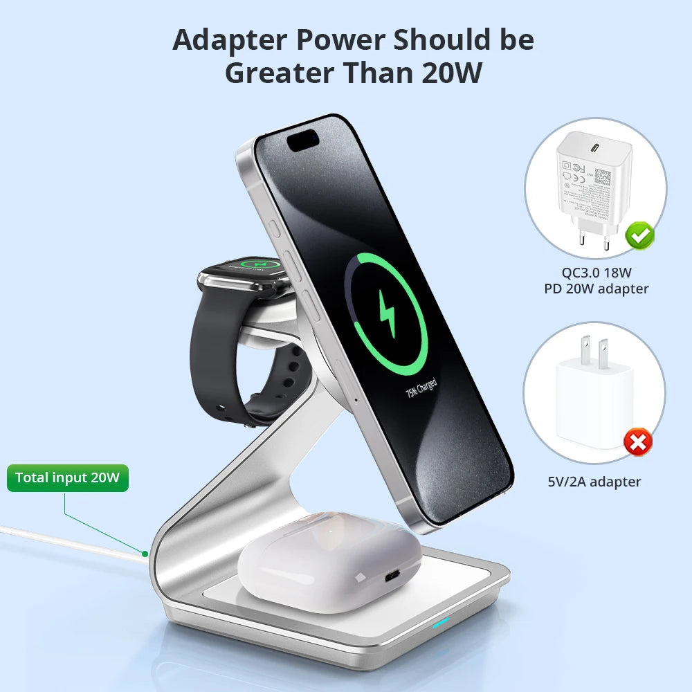 3-in-1 Wireless Charger for iPhone, Apple Watch and AirPods Pro