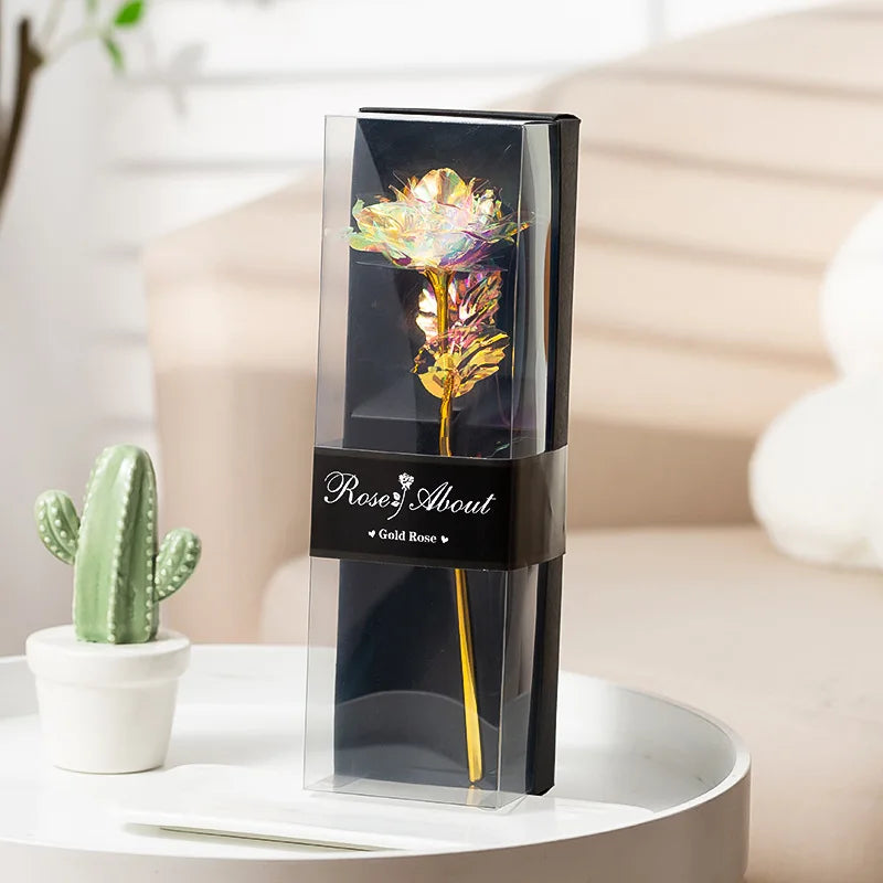 Valentine's Day Gift for Girlfriend Eternal Flower Colorful Foil Rose Flower in Box Artificial Flower