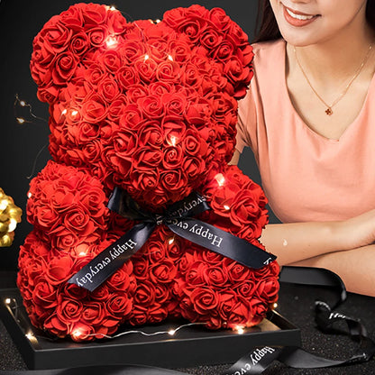 Valentine's Day Rose Bear: Artificial Flower Teddy Bear with Box Lights for Women