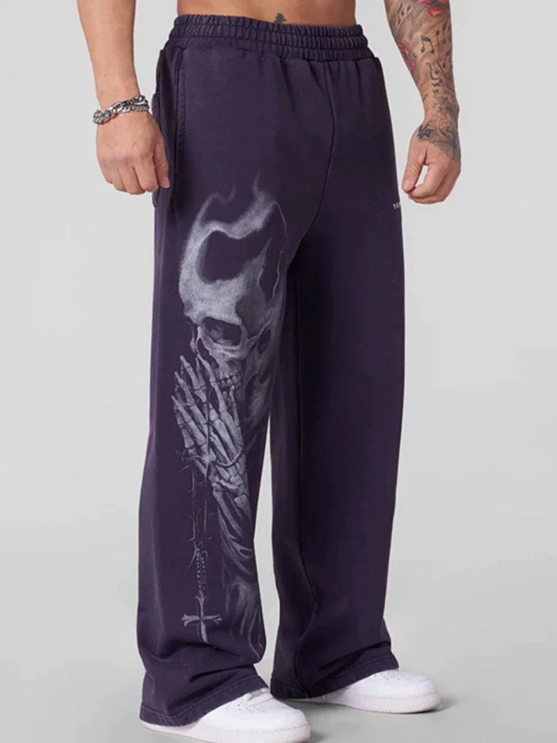 Young LA Trendy anime prints wide-leg joggers