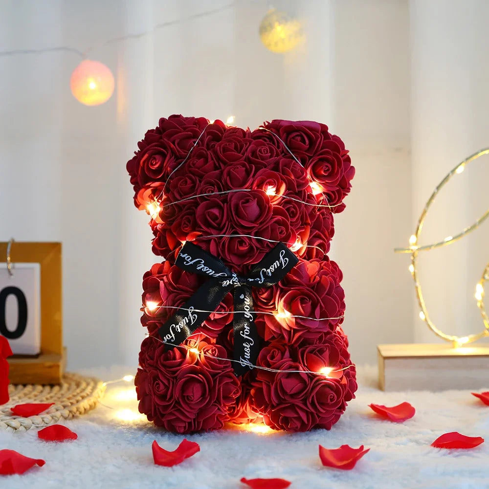 Teddy Rose Flower Bear with Box Romantic Valentines Day Gift Girlfriend