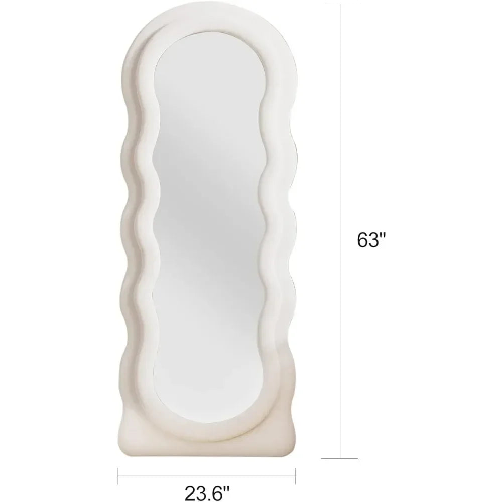 Modern Arched Full-Body Mirror with Lights and Flannel Frame