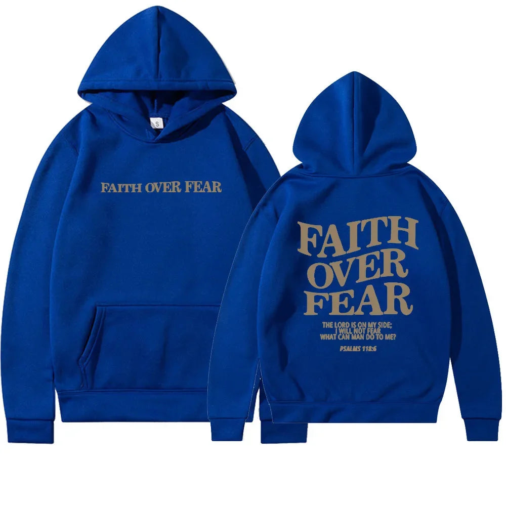 Women Faith Overcomes Fear - Christian Hooded Sweatshirts Plus Size Hoodie Streetwear Fashion Pullover