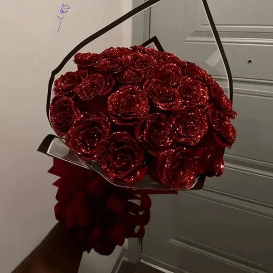 Red Glitter Artificial Rose Bouquet Gifts for Mom, Girlfriend or Wife