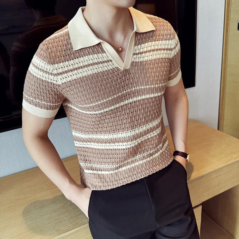 Striped Knitted Polo Shirt
