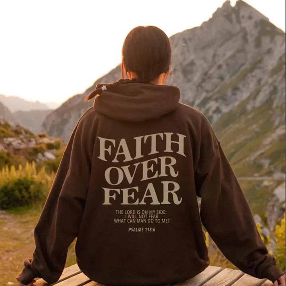 Women Faith Overcomes Fear - Christian Hooded Sweatshirts Plus Size Hoodie Streetwear Fashion Pullover